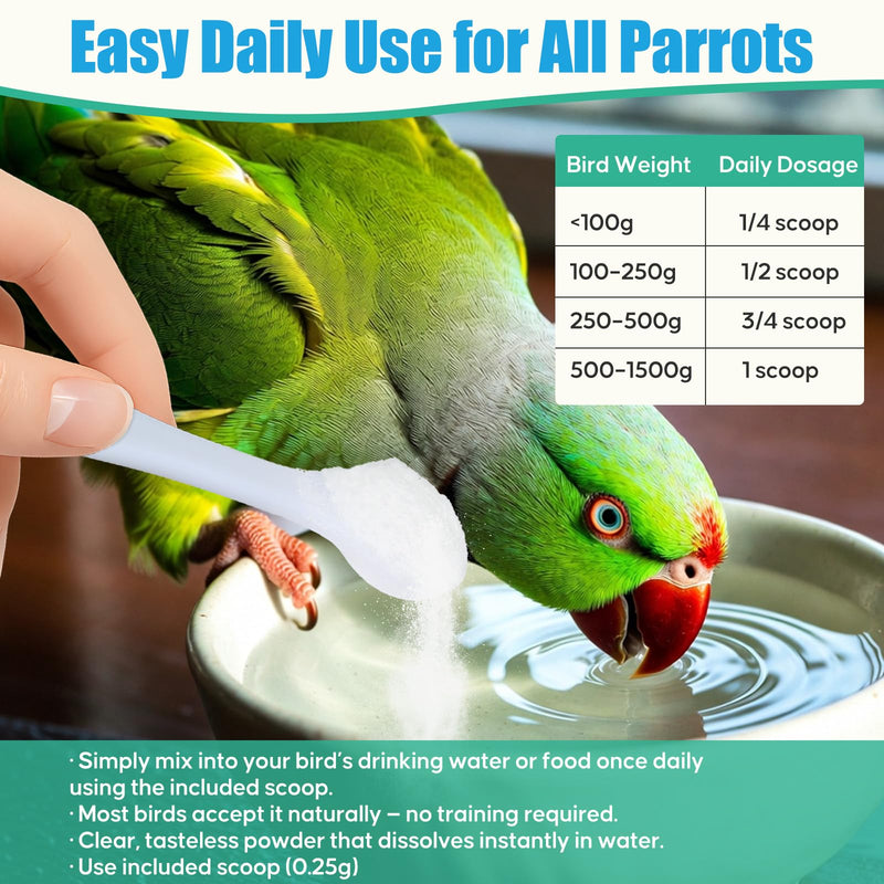 Parrot Calming Supplement – Natural Bird Stress Support Powder for Fireworks, Travel & Visitors – Vet-Formulated – Easy to Use Daily Support for Parrots – 4oz (450 Servings)