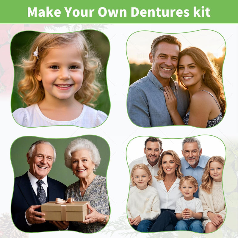 DIY Denture Kit - Top & Bottom Fake Teeth with Comfort Fit for Everyday Use, Natural-Looking Emergency Replacement Solution (Universal Sizing)-TT01 Green