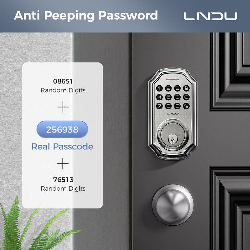 Keyless Entry Door Lock Deadbolt with Handle Set: 100 Code Front, Keypad with Handle, Electronic Keypad Deadbolt with 2 Knob, One Touch Lock, Auto Lock Easy to Install