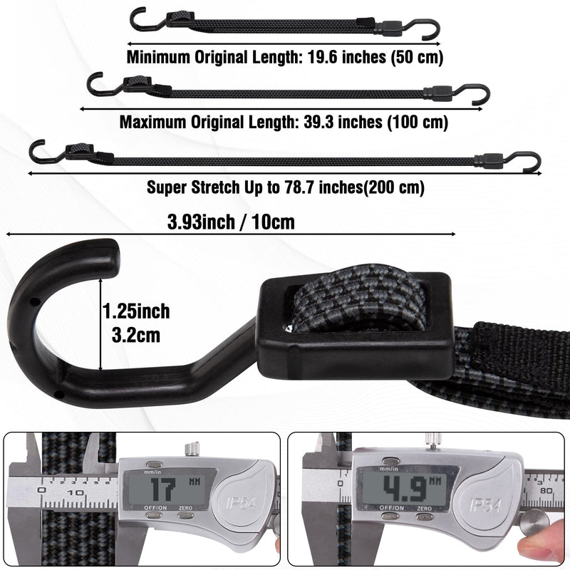 Bungee Cords with Hooks Heavy Duty, Flat Adjustable Bungee Cords with Hooks 40 Inch, Rubber Black Bungee Straps with Buckle Hooks for Outdoor, Camping, Tarps, Bike Rack, Tent, Truck, 4 Pack 40Inch-Black 4pcs