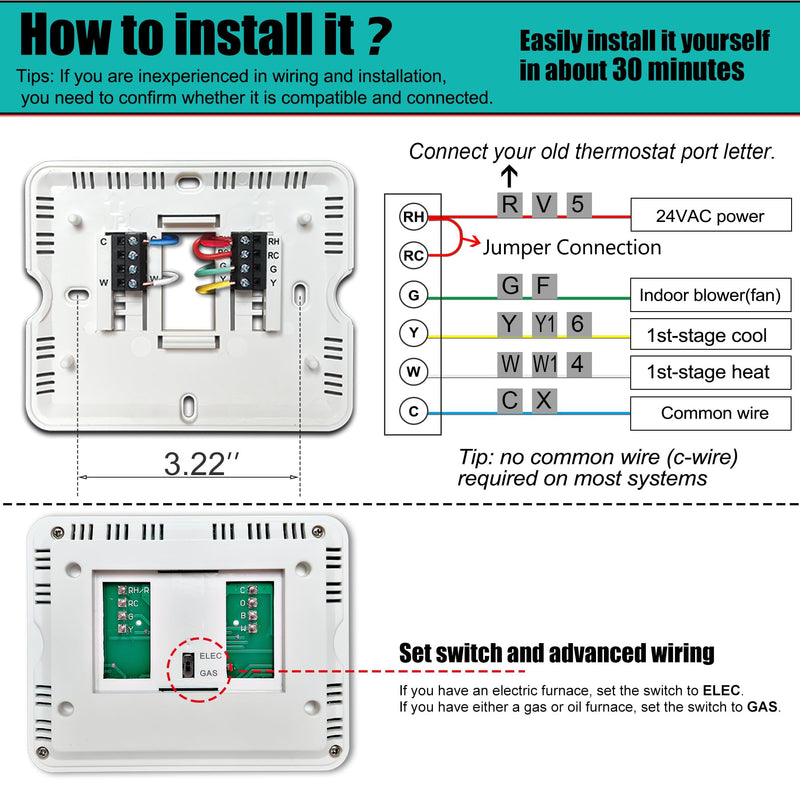 Non-Programmable Thermostats for Home 1 Heat/1 Cool Conventional Single-Stage Systems Off-white ( Blue Backlight )
