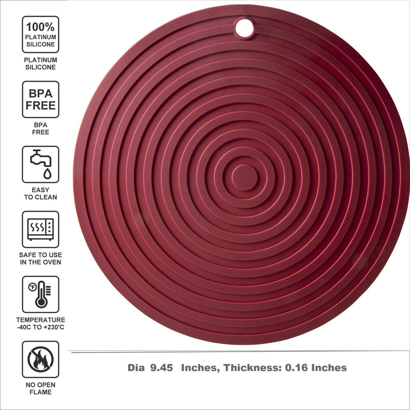 Silicone Trivets for Hot Dishes, Pots and Pans, Dia 9.45" Heat Resistant Mat Counter, Hot Pads for Kitchen Countertops, Round Microwave Mat, Versatile Trivet Mat for Table Set 4 Light Gray