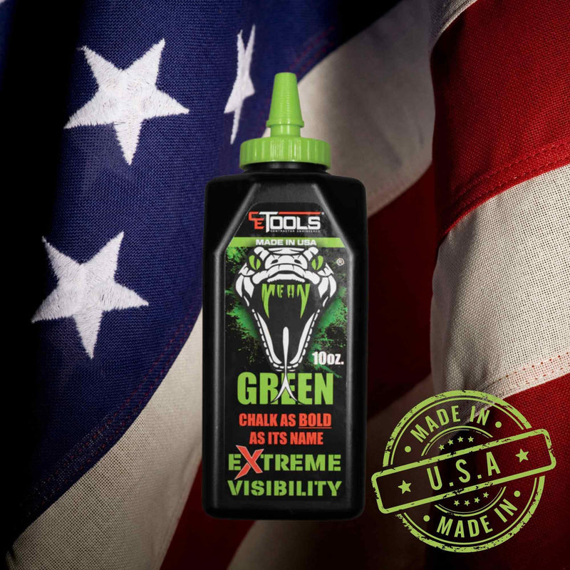 CE TOOLS Mean Green® EXTREME VISIBILITY Marking Chalk MADE IN USA - Green 10 oz (283.5g) Marking Chalk For Chalkline, Job site Chalk, Hydrophobic Construction Chalk. 1 Count (Pack of 1)