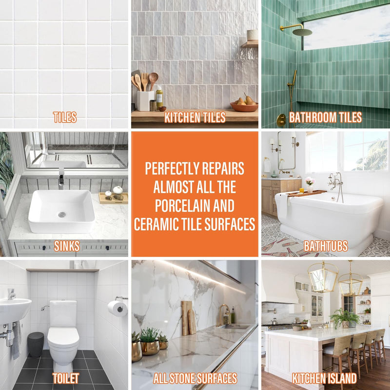 Ceramic Tile Repair Kit (White), Tile Repair Kit with Super Strong Adhesion, Floor Cracked Tile Filler for Cracks, Chips, Holes on Ceramic, Porcelain, Acrylic, Fiberglass, Enamel No.01 White