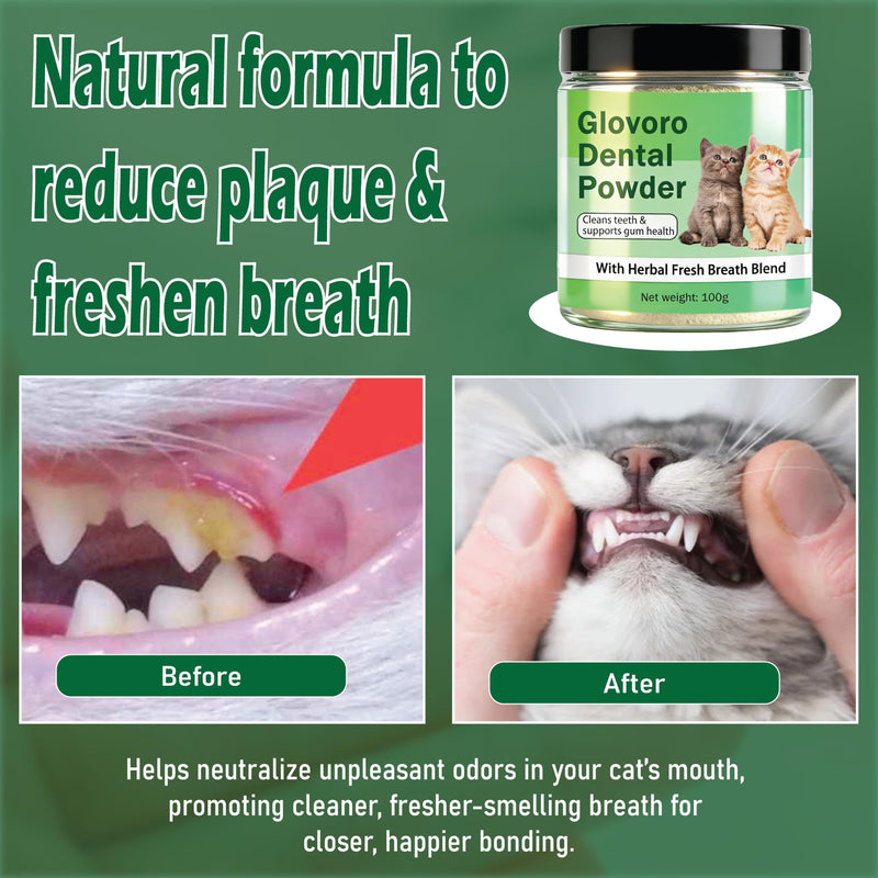 Glovoro Dental Powder for Cats, Cat Dental Powder, Relieve Gum Redness Tartar, Breath Freshener,Daily Dental Care Powder, 100g