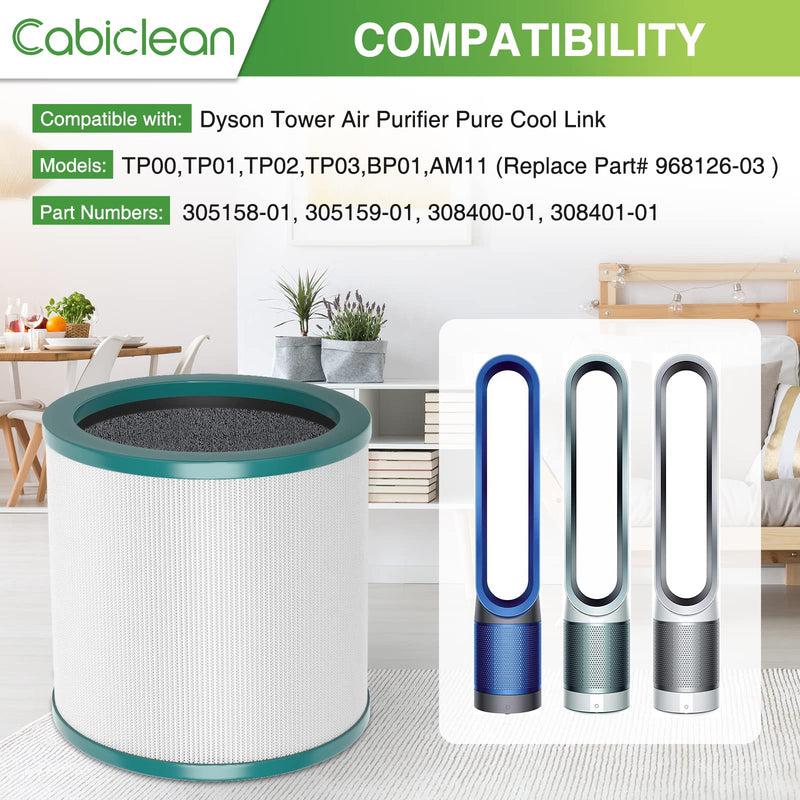 TP01 HEPA Filter Replacement Compatible with Dyson Tower Purifier Pure Cool Link TP01, TP02, TP03, AM11, BP01 Models, Replace Part 968126-03 (2 Pack) 2 Pack