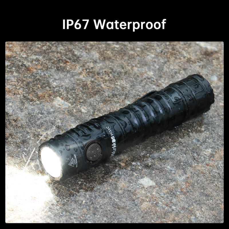 Wurkkos FC11C Led Flashlight Rechargeable High Lumen 1200, Small Powerful Flashlight USB C, Super Bright EDC Flashlight IP68 Waterproof, 155Meters Beam Distance, 90 High CRI (5000K) FC11C Black 5000K