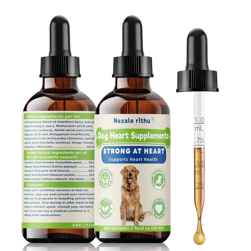 Heartw0rm Prevention for Dogs, Fast-Absorbing Liquid with Hawthorn & Motherwort, Supports Heart Function & Smooth Circulation, Helps Maintain Daily Vitality,Young Heart for Dogs, 2 fl oz/60 mL