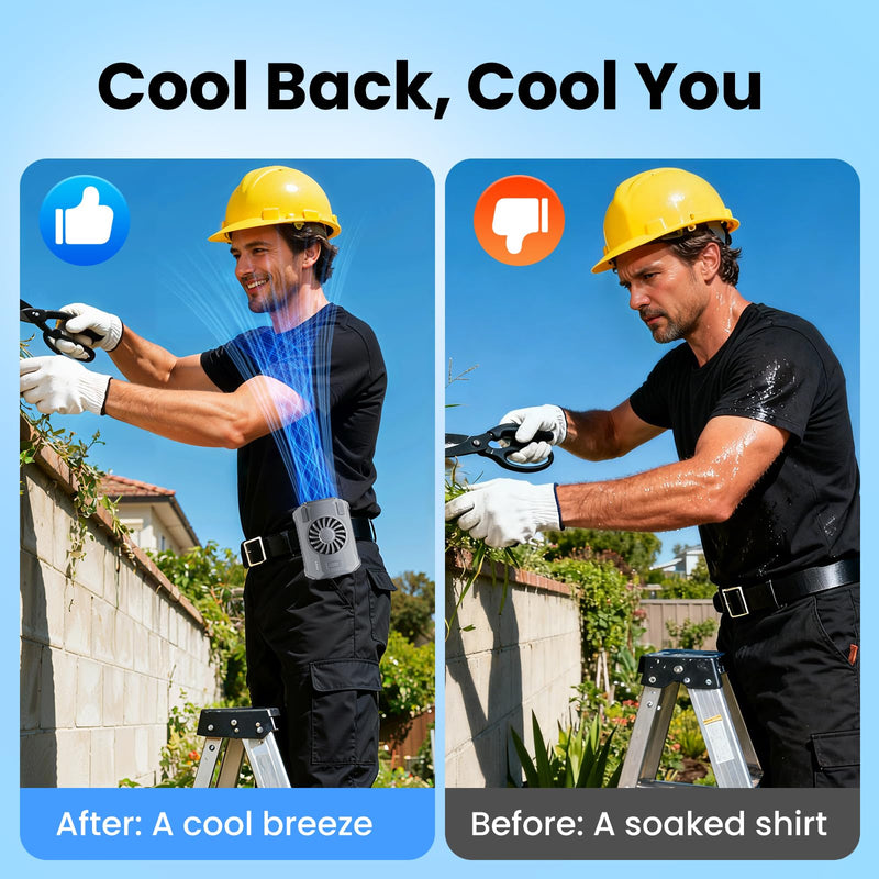 AI Portable Fan Rechargeable, 10000mAh Waist Fan with Flashlight [18H Working Time], 3 Speeds Strong Airflow Wearable Personal Clip on Shirt for Outdoor, Jobsite, Farms, Traveling, Fishing Grey
