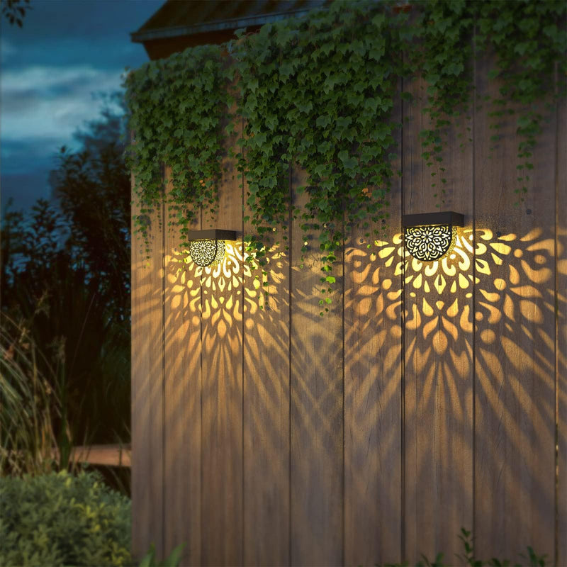 Solar Fence Lights Wall lihgts Outdoor Decorations 6 Pack Solar Step Lights Outdoor Waterproof LED Solar Powered Warm Yellow Decorative Lighting for Front Door, Backyard, Post(Black) Black