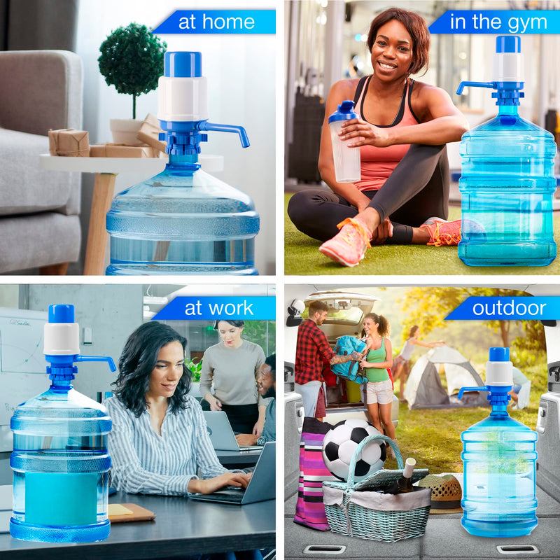 Manual Water Pump for 5 Gallon Bottle – Secure Fit on Crown Top Jugs - Adjustable Tube Length, Protective Spout Cap, Cleaning Brush, BPA-Free Food-Grade Material – 5 Gallon Water Pump