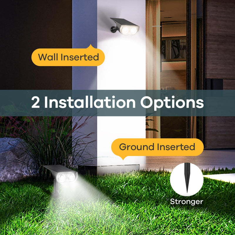 Linkind StarRay Solar Spot Lights Outdoor, IP67 Waterproof Dusk-to-Dawn Landscape Spotlights, 6500K Daylight Wall Lights for Garden Yard, Garden, Yard, (Cool White, 2 Pack) Cool White