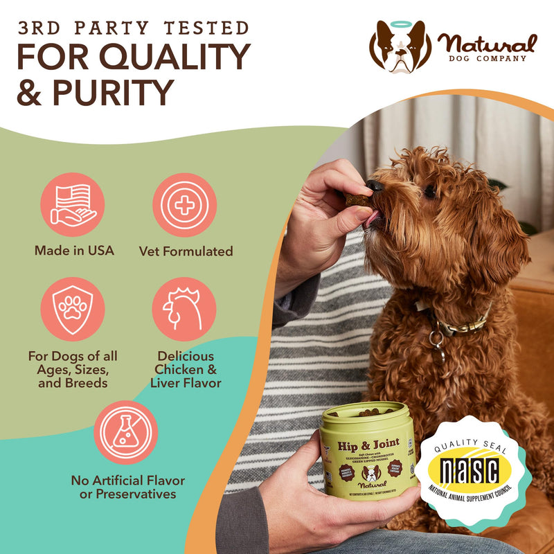 Natural Dog Company Healthy Joint Travel Bundle, includes (1) Hip and Joint Chews Supplement - 90 pcs glucosamine chondroitin for dogs, (1) Wild Alaskan Salmon Oil - 8 oz Salmon oil for dogs on the go - PawsPlanet Australia