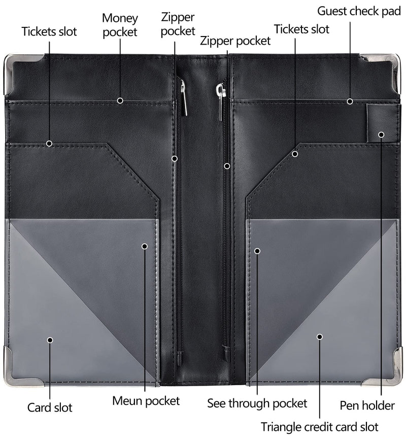 Server Books for Waitress - 5x9 Waiter Book Server Wallet with Zipper Pocket, Cute Waitress Book&Waitstaff Organizer with Money Pocket Fit Server Apron Black