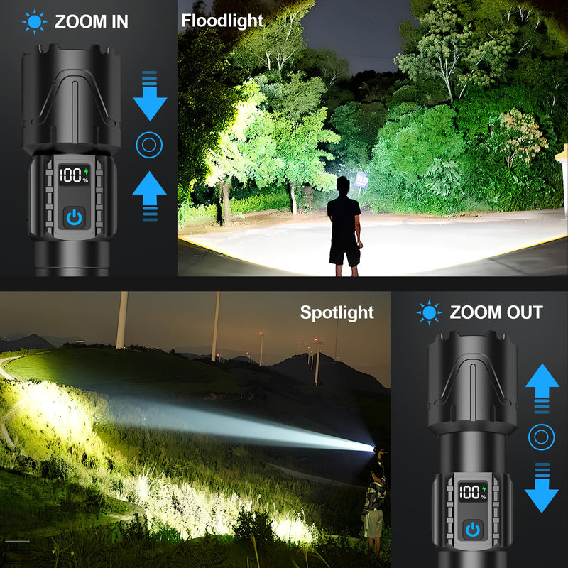 Banral Rechargeable Tactical Flashlights 2000 High Lumens - 5000mAh Super Bright LED Powerful Flash Light, Waterproof Handheld USB C Flashlight for Home,Car,Camping,Emergencies,5 Modes (1, Black) 1
