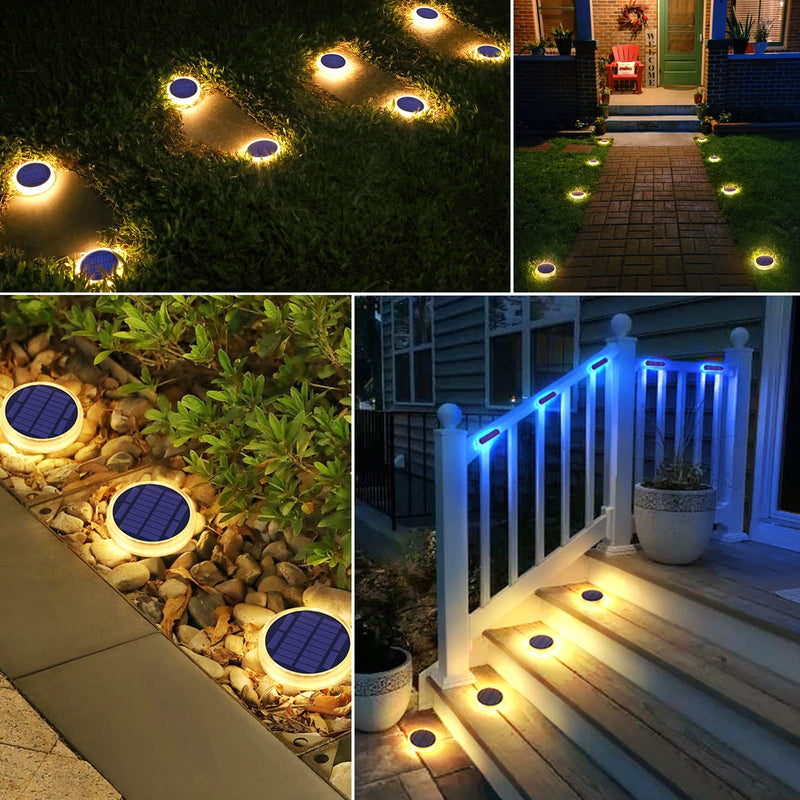 YiLaie Solar Step Lights Outdoor Waterproof, Warm White Stair Lights Solar Powered for Steps Deck Stair Yard Pathway (4 Pack) 4 Pack-Round