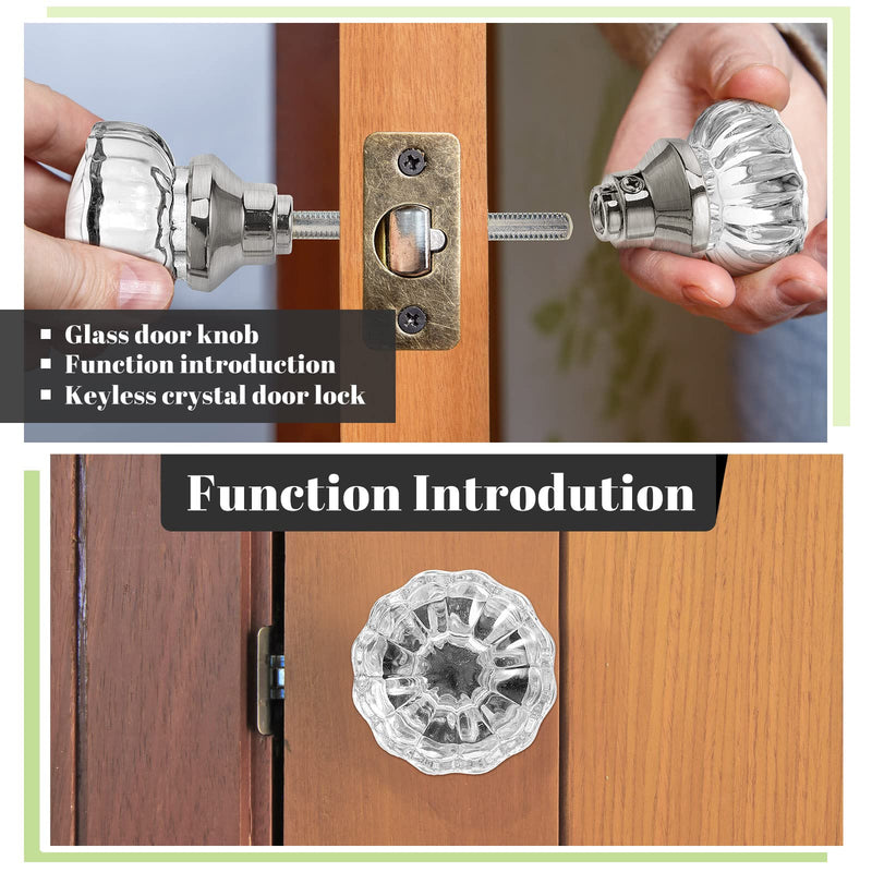 4 Set Crystal Door Knobs Mortise Style Fluted Glass Door Knobs Antique Door Knobs with Spindle Antique Doorknobs for Interior Doors (Chrome) Chrome 4