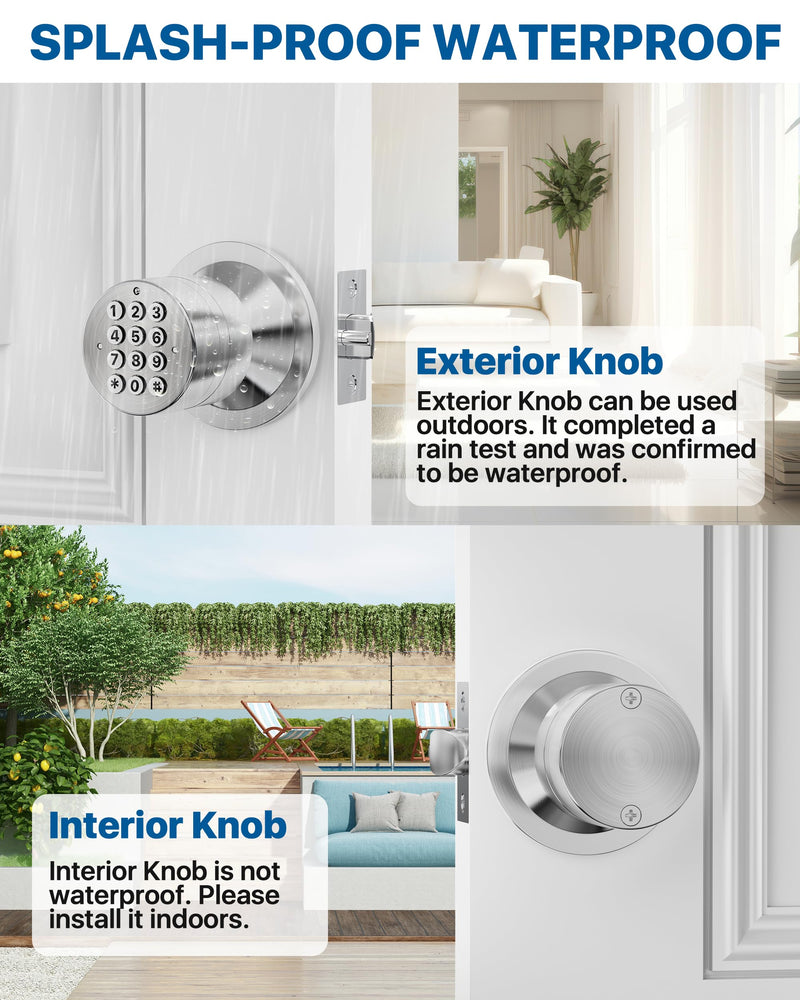 Door Knob with Keypad, Door Lock with Code, Keyless Entry Keypad Door Locks with Handle for Front Door Garage Home Apartment, Satin Chrome 1 Pack