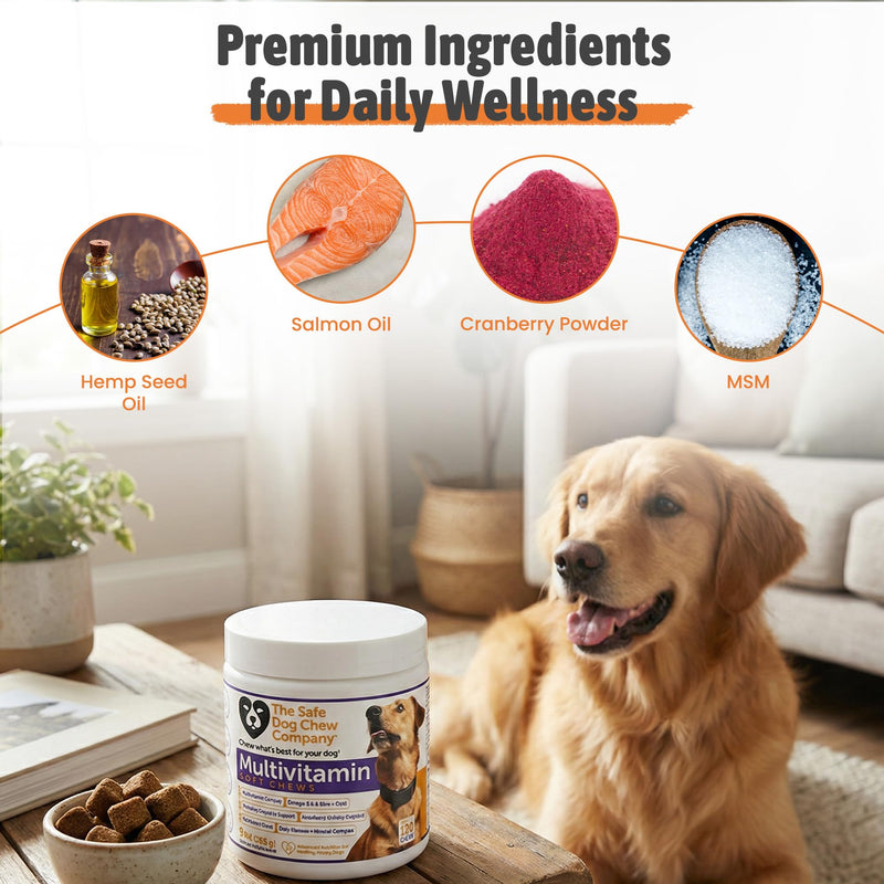Multivitamin for Dogs –120 Chicken Flavored Soft Chews – Dog Vitamins and Supplements with Glucosamine, Chondroitin, MSM, Probiotics & Omega 3 Joint, Hip, Immune, Skin & Coat Support