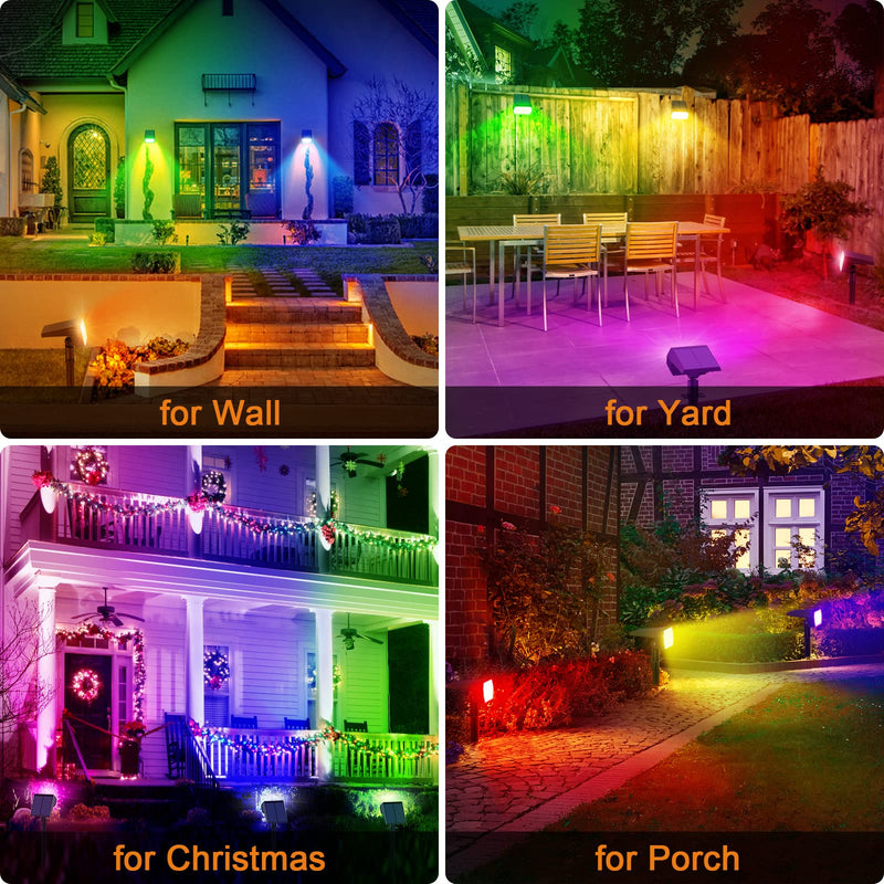 Solar Spot Lights Outdoor Color Changing,[7 Modes/4 Pack] Christmas IP65 Waterproof Landscape Spotlights, Dusk to Dawn Solar Powered Security Light for Patio Gate Walkway Pool Garden Yard Driveway Colorful 4 Pack