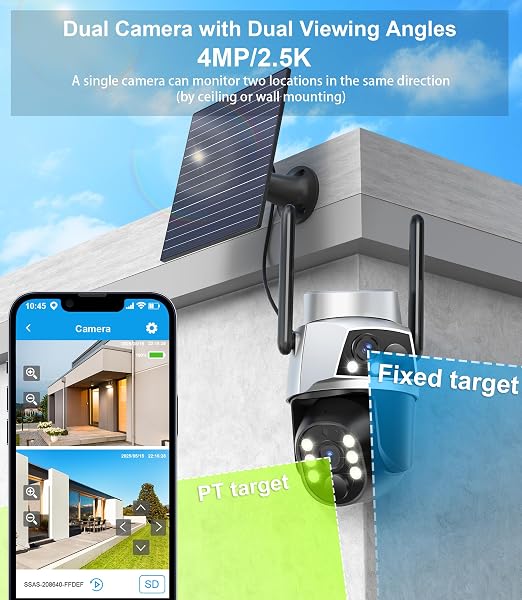 4G LTE Cellular Solar Powered Security Camera Wireless Outdoor, No WiFi Security Camera with SIM Card & Unlimited Data Plan, 2 Way Talk, 355° Live View, 2K Color Night Vision, PIR Motion Sensor
