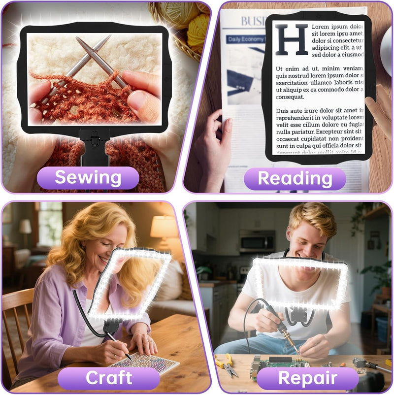 Large Hands-Free Magnifying Glass with 50 Ultra-Bright LED Light, Lightweight Lighted Neck Page Magnifier for Reading Books, Sewing, Knitting, Cross Stitch & Crafts for Close Work for Seniors