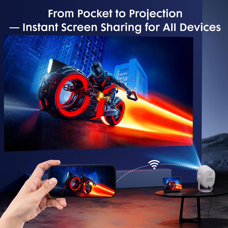 Projector with WiFi and Bluetooth,【360° Rotatable & Auto Keystone】, EXTRAVIS H1 Mini Portable Projector Support 1080P HD Movie Projector, E-Focus, 500 ANSI Home Proyector Small Outdoor Projector