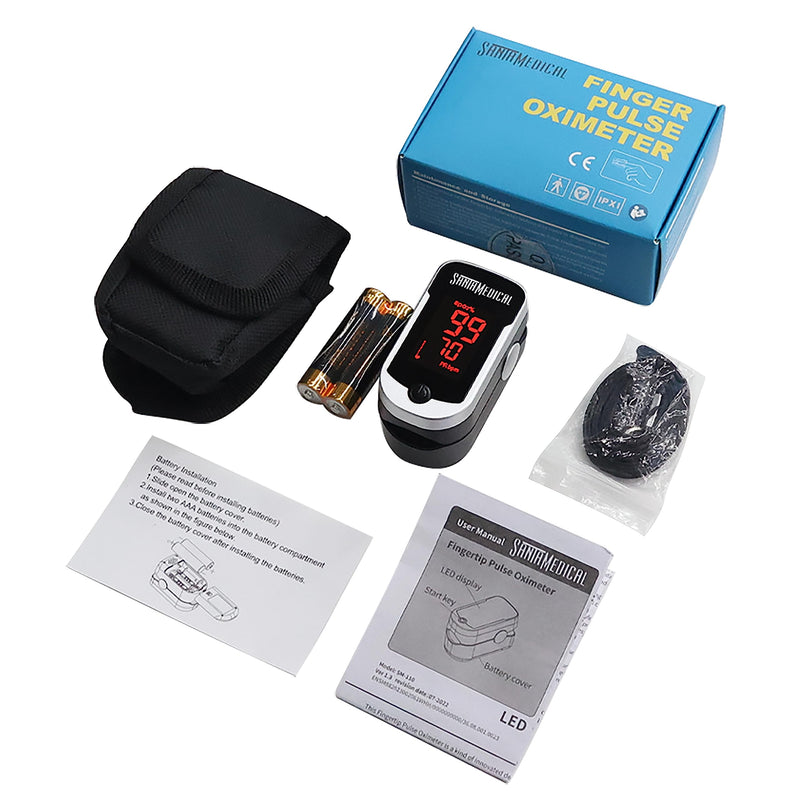 Deluxe SM-110 Finger Pulse Oximeter with Carry Case and Neck/Wrist Cord Silver
