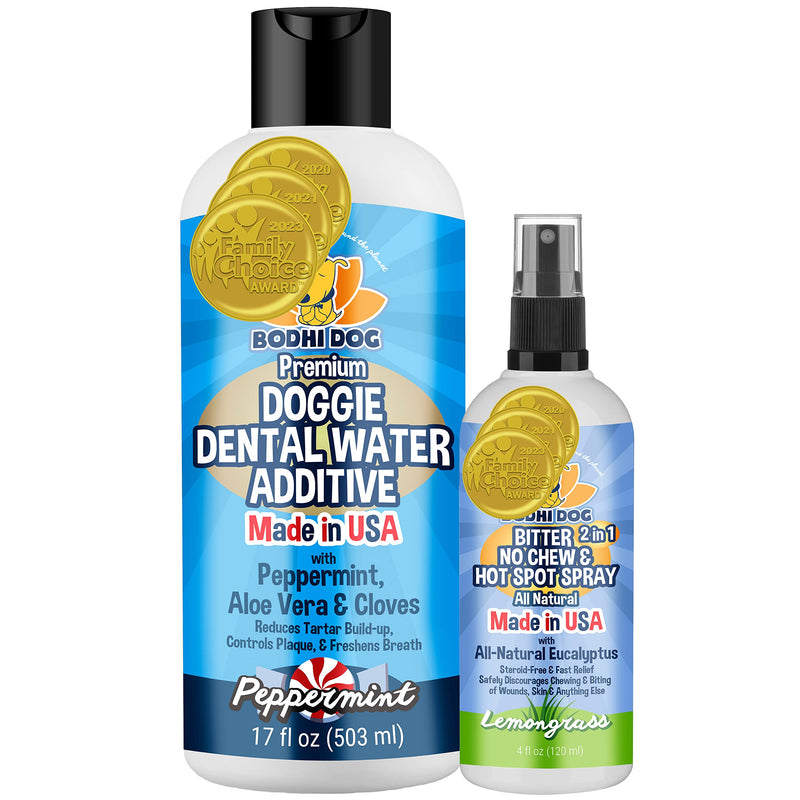 Bodhi Dog Bitter 2 in 1 No Chew 4oz + Peppermint Dental Water Addititve 17oz Bundle