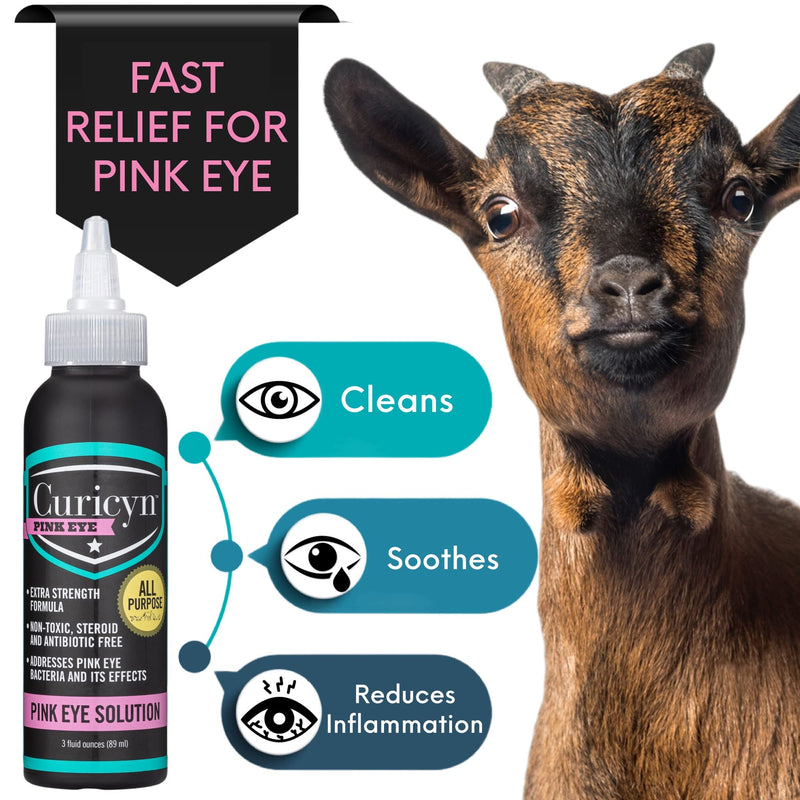 Curicyn Pink Eye Solution, Conjunctivitis Eye Drops for Dogs, Cats, Livestock and Horses – Pain Free, Non-Steroidal Dog Eye Wash with Purified Anolyte - Effects Observed in 1-3 Days 3 oz - PawsPlanet Australia