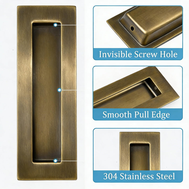 Dontay Pocket Door Handles,Recessed Pull,Non Lock Flush Hardware,Bronze,6''