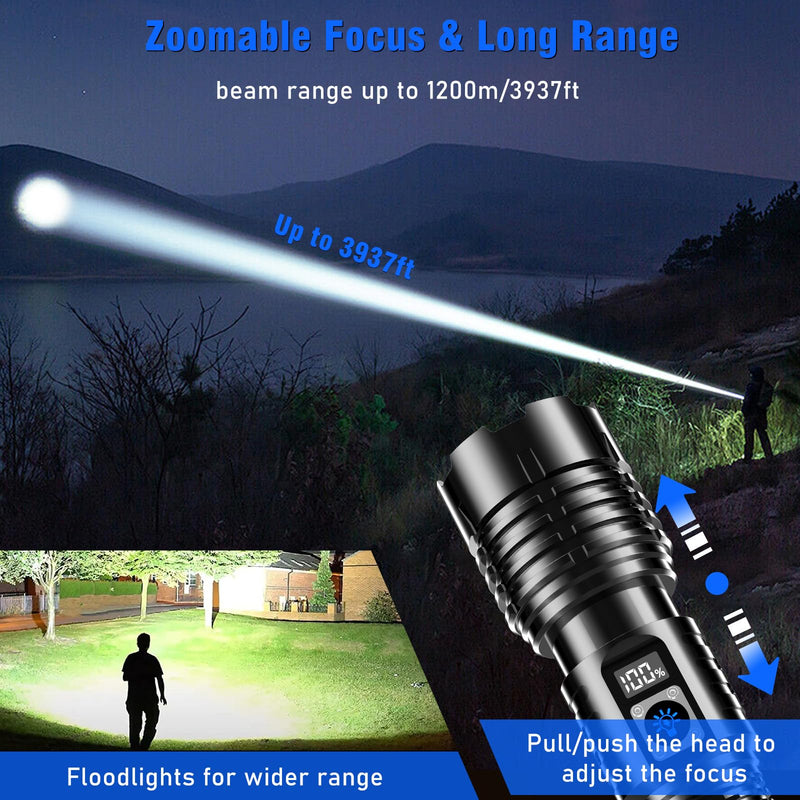 Goreit Flashlights LED High Lumens Rechargeable, 20,000 Lumens XHM77.2 Super Bright Flash Light USB, Handheld Flashlight High Powered, Powerful Flashlight Waterproof for Emergency Camping Gift Black