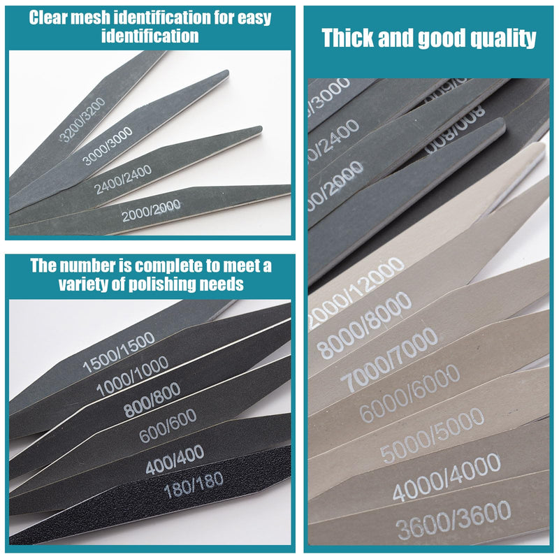 Honoson 20 Pcs Sanding Sticks for Plastic Models Polishing Sticks Assorted Metal and Wood Sanding Tools Accessory for Model Craft Amateur Beginner (Low Grits and High Grits,Double Angle Shape) Double Angle Shape Low Grits and High Grits