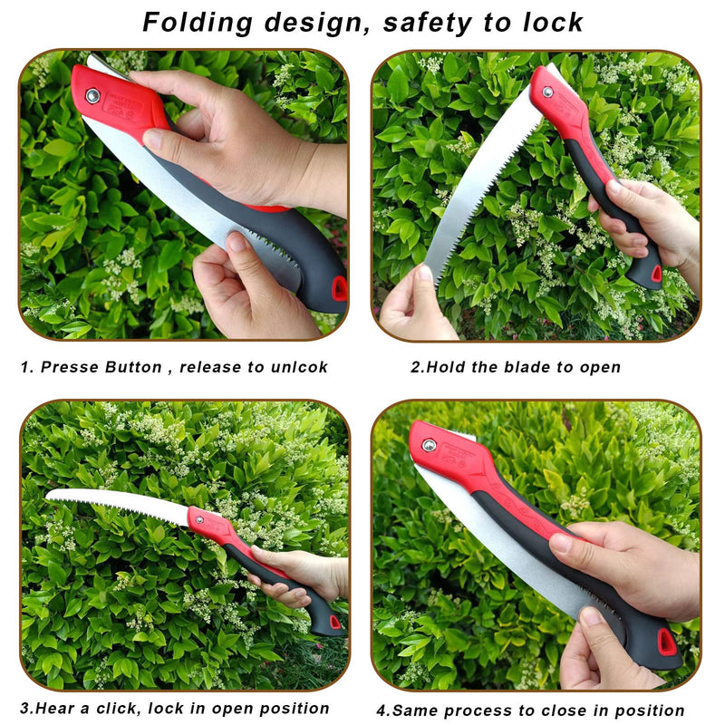 10 Inch Heavy Duty Pruning Saw, Folding Hand Saw with SK5 Curved Blade, Triple-cut Razor Teeth Used for Trees Wood Cutting Camping Gardening Work, Hiking, Landscaping, Tree Trimming 10 Inch