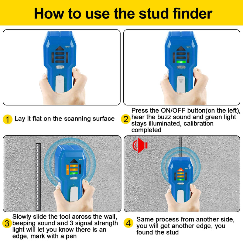 Stud Finder Wall Scanner Wood and Metal Detector Sensor for 3/4 inch Thickness Wall (ST102-Blue) Blue