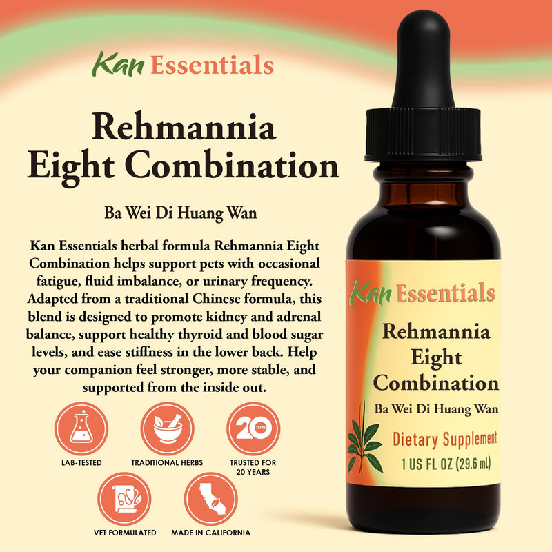 Kan Herb Company Rehmannia Eight Combination – Traditional Chinese Herbal Blend for Dogs and Cats to Support Kidney Health, Vitality, and Hormonal Balance, Liquid Herbal Supplement for Pets, 1 fl oz 1 Fl Oz (Pack of 1)