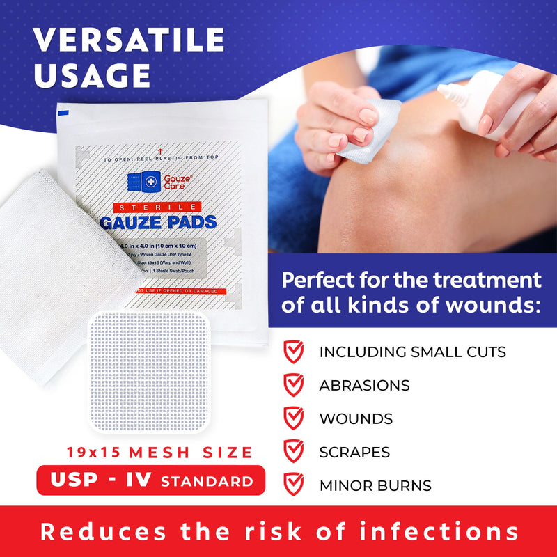 100pc Large Sterile Gauze Pads 4x4 Sterile for Wounds Bulk - 12ply Woven Gauze Sponges 4x4 Sterile - USP IV Breathable Mesh 4x4 Gauze Pads Sterile for Enhanced Absorption - First Aid Medical Woven Gauze Pads 100% Cotton Woven 4"x4" 100 Count