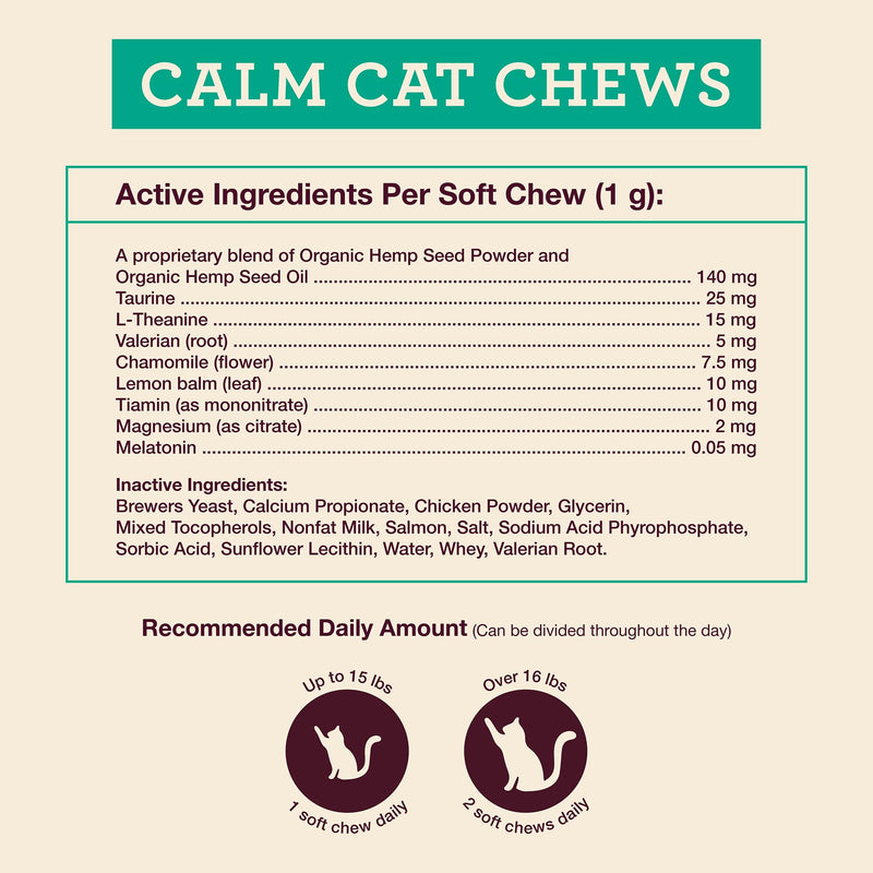Hemp Well Calm Cat Soft Chews - Anxiety & Stress Relief Formula, Organic Ingredients, Soothes & Relaxes, Improves Behavior, 60 Count 60 Count (Pack of 1)