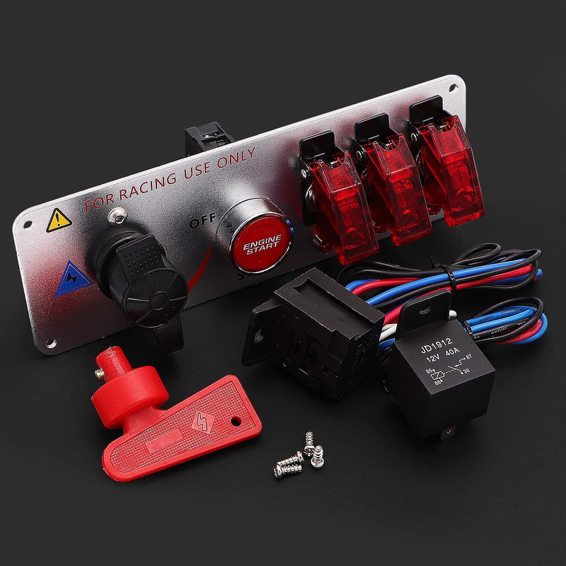 Ignition Switch Panel Kit, 12V Engine Start Push Button 5 in 1 Ignition Control Panel Carbon Fiber LED Ignition Toggle Switches for Race Car Sport Competitive 5 Gang Carbon Fiber
