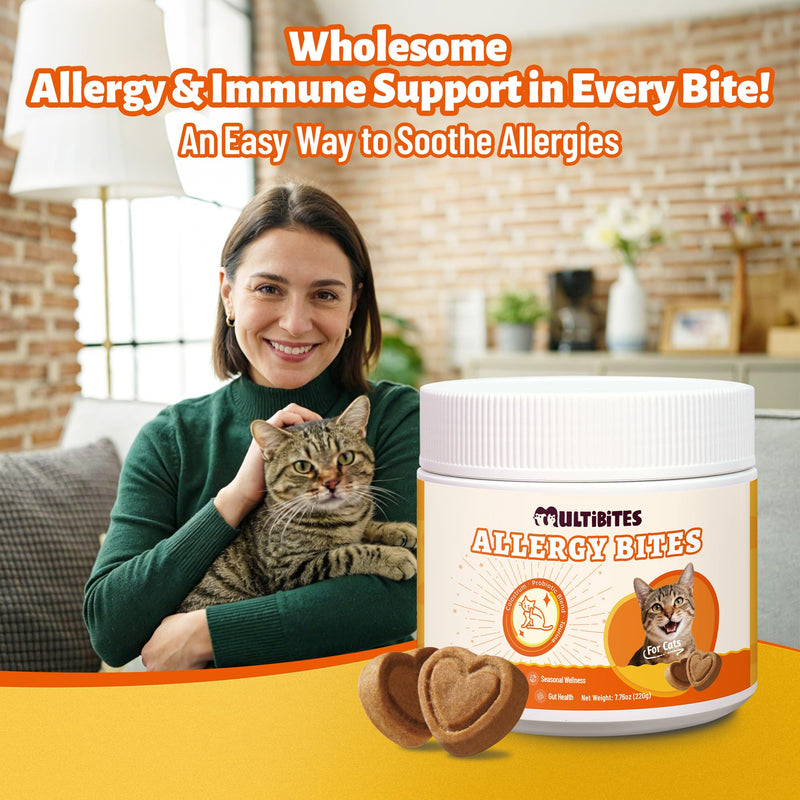 7.76 oz Cat Allergy Relief Bites - with Colostrum,Lysine,Taurine for Cats & Probiotic - Immune Support, Skin and Coat for Cats & Cat Digestive Support - Skin and Coat Supplement