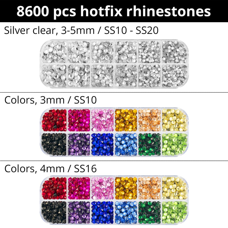 Hotfix Rhinestones Applicator Bedazzler Hot Fix Applicator Tool Kit with Crystals Gems 8600Pcs for Bedazzling Clothes Clothing Fabric Bedazzle, Heat Bedazzled Diamond Pen Setter Iron on Wand with Tips Pink - Hotfix tool with 8600 gems
