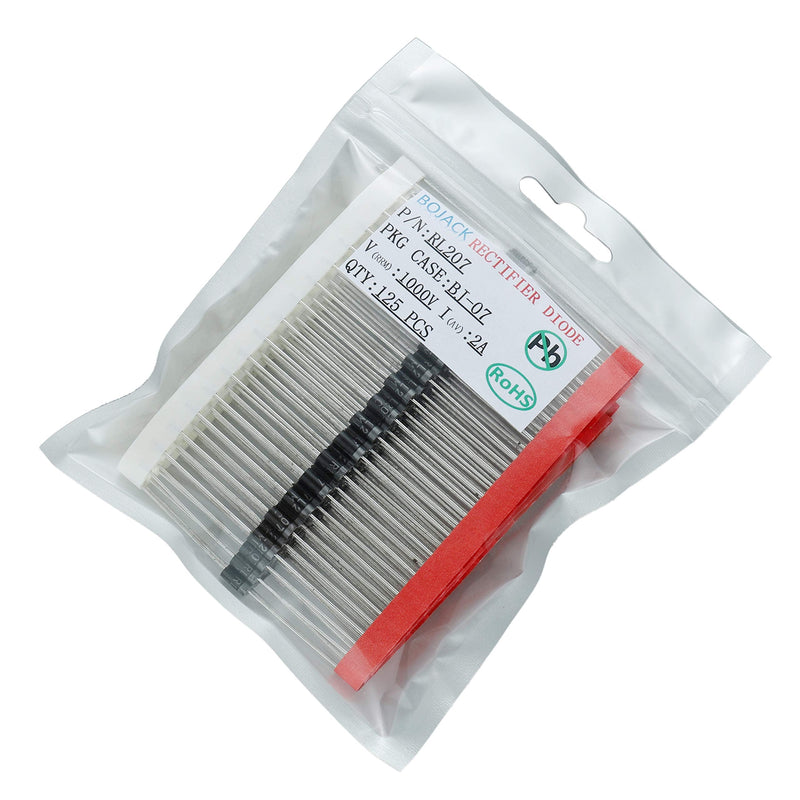 BOJACK RL207 Rectifier Diode 2 A 1000 V DO-15 Axial 207 2 amp 1000 Volt Electronic Silicon Diodes (Pack of 125)