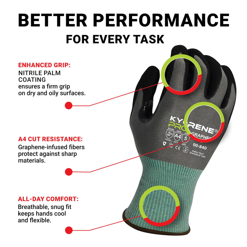 Armor Guys Cut Resistant Work Gloves Kyorene Pro Graphene 00-840 - ANSI Cut Level A4, Touchscreen Compatible, Large, 3 pairs 3 Pairs (Large)