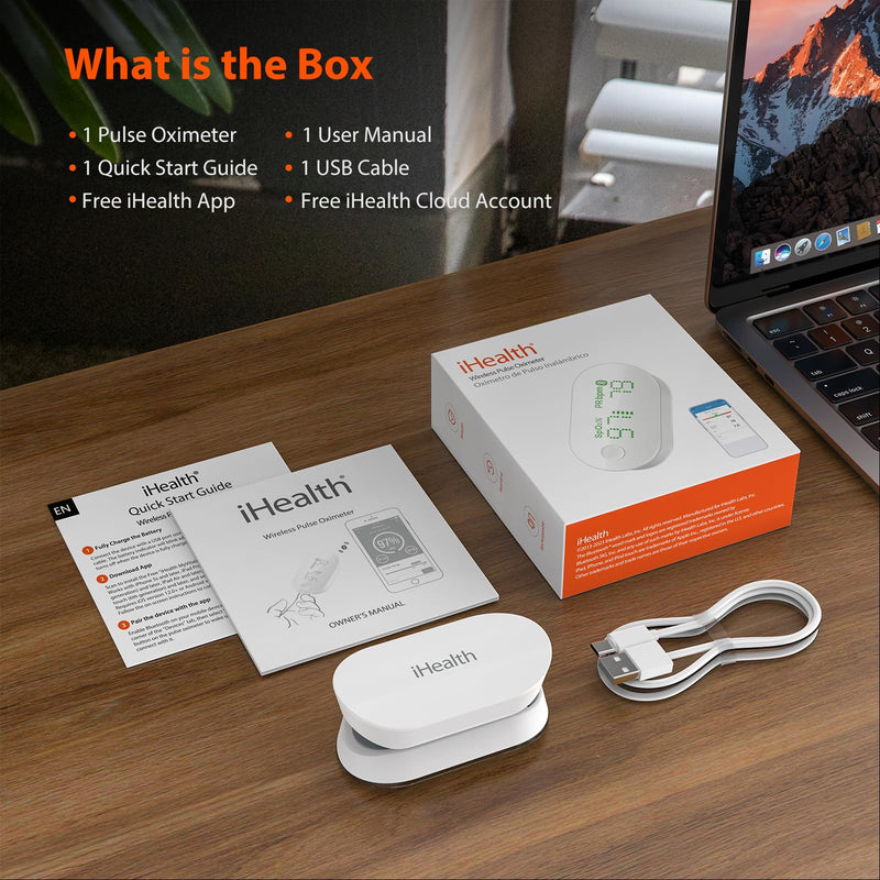 iHealth AIR Rechargeable Fingertip Pulse Oximeter, Blood Oxygen Saturation Monitor with App, SpO2, Pulse Rate, Plethysmograph, and Perfusion Index
