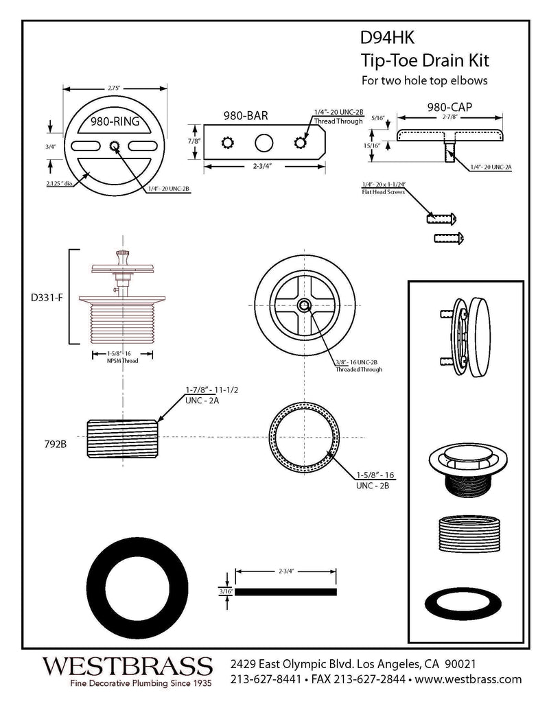 Westbrass Twist & Close Universal Tub Trim with Floating Faceplate, Polished Nickel, D94HK-05