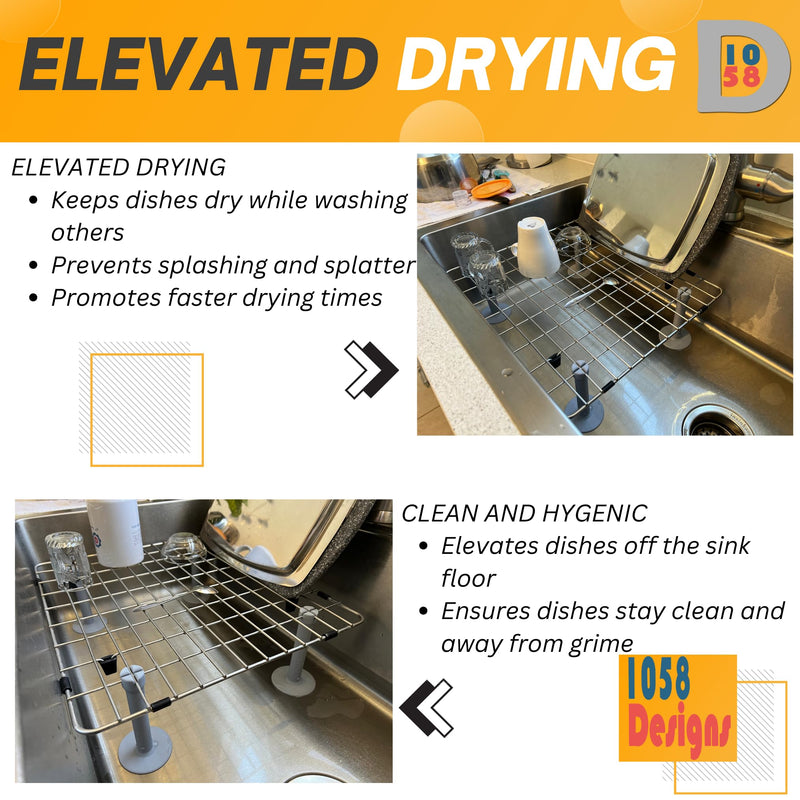 GridRisers - Standoff Feet for Kitchen Sink Grids - Turn Your Sink Grid to an Elegant in-Sink Dish Rack that Elevate and Help Dry Your Dishes Faster