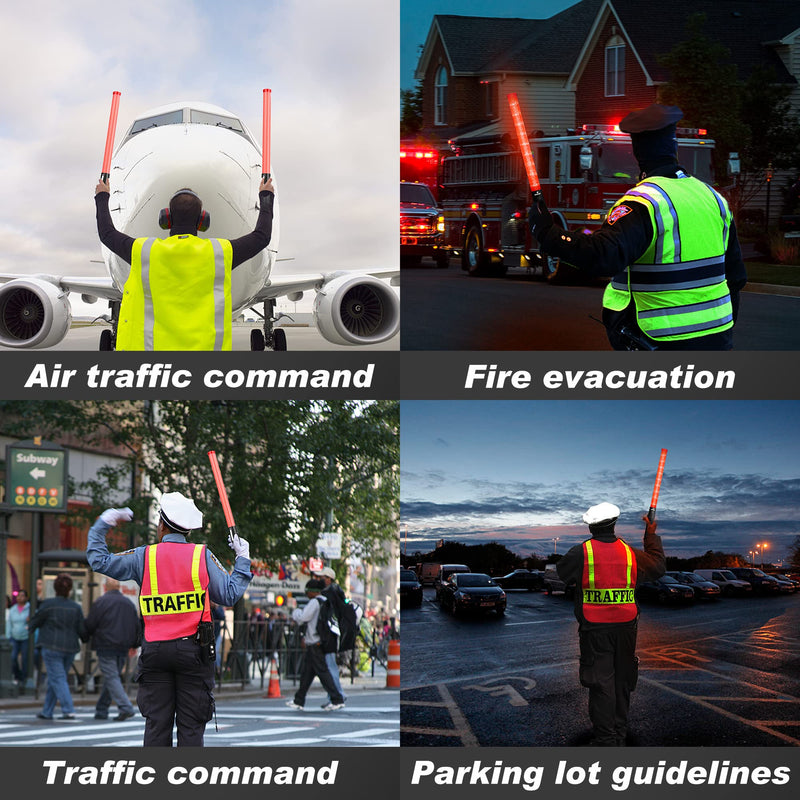4 Pack 21 Inch Traffic Wand, Air Traffic Control Wand with 3 Flashing Modes, LED Multifunction Traffic Safety Baton for Airport, Parking, Car Directing Red 4 Pack