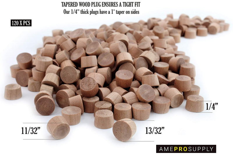 Cherry Wood Plugs 3/8 Inch, Flat Head Screw Hole Covers for Furniture, Cabinets, and Woodworking – Button-Style Wooden Plugs (120, 3/8 inch Cherry) 120