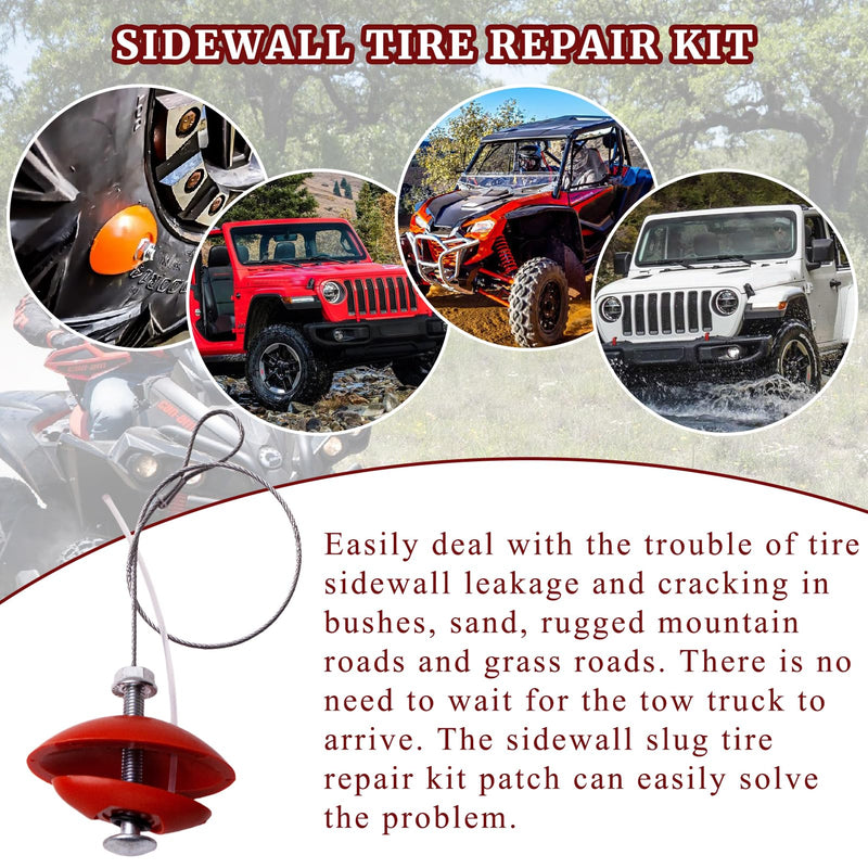 Sidewall Tire Repair Kit Portable Side Wall Slug Emergency Repair Tool Compatible with ATV SXS Can-Am Jeep Tractor Polaris RZR Trailer Lawnmower Less Than 1.5 Inches Side Tear Length Patch
