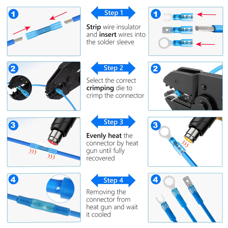 Kuject 320PCS Heat Shrink Wire Connectors Kit, Electrical Waterproof Crimp Butt Terminals, Insulated Spade Connectors for Automotive Marine Boat Truck, Include Rings Forks Spade Butt Splices 320